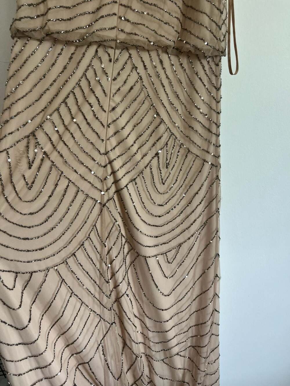 Adrianna Papell Madigan Art Deco Beaded Halter Blouson Gown - Picture 9 of 12